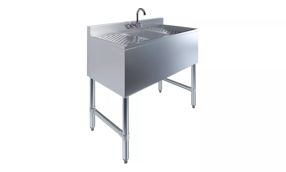 36 in. x 19 in. One Compartment Underbar Sink With Two Drainboards and Faucet
