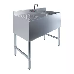 image-1 Compartment Under Bar Sink With 12" Left and Right Drainboards and Faucet - 36" X 18 3/4"