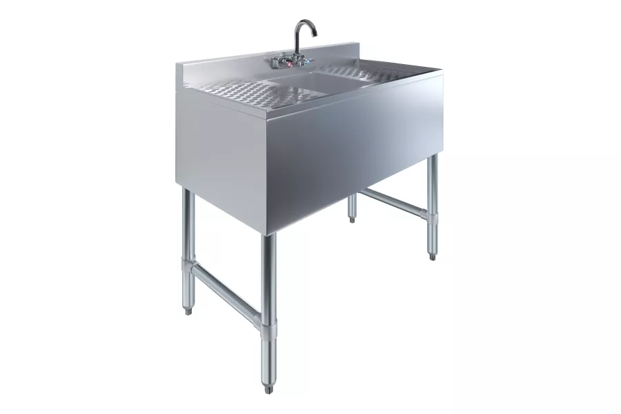 36 in. x 19 in. One Compartment Underbar Sink With Two Drainboards and Faucet