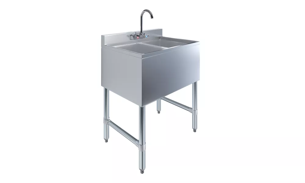 2 Compartment Under Bar Sink With Faucet - 26" X 18 3/4"
