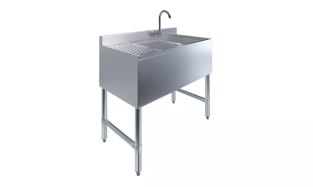 2 Compartment Under Bar Sink With 12" Left Drainboard and Faucet - 36" X 18 3/4"