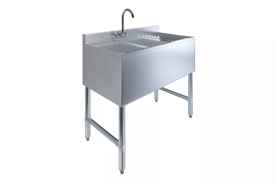 36 in. x 19 in. Two Compartment Underbar Sink with Right Drainboard and Faucet