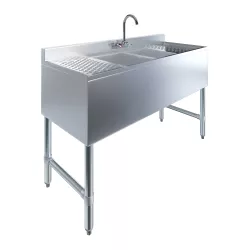 2 Compartment Under Bar Sink With 12" Left and Right Drainboards and Faucet - 48" X 18 3/4"