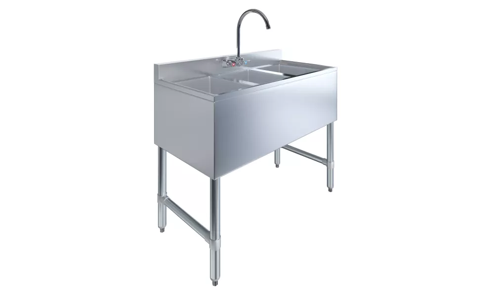 3 Compartment Under Bar Sink With Faucet - 38" X 18 3/4"