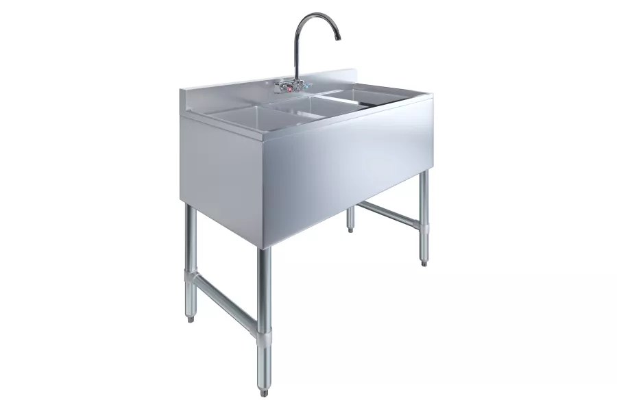 38.5 in. x 19 in. Three Compartment Underbar Sink with Faucet