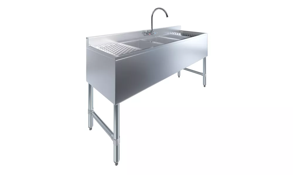 3 Compartment Under Bar Sink With 12" Left and Right Drainboards and Faucet - 60" X 18 3/4"