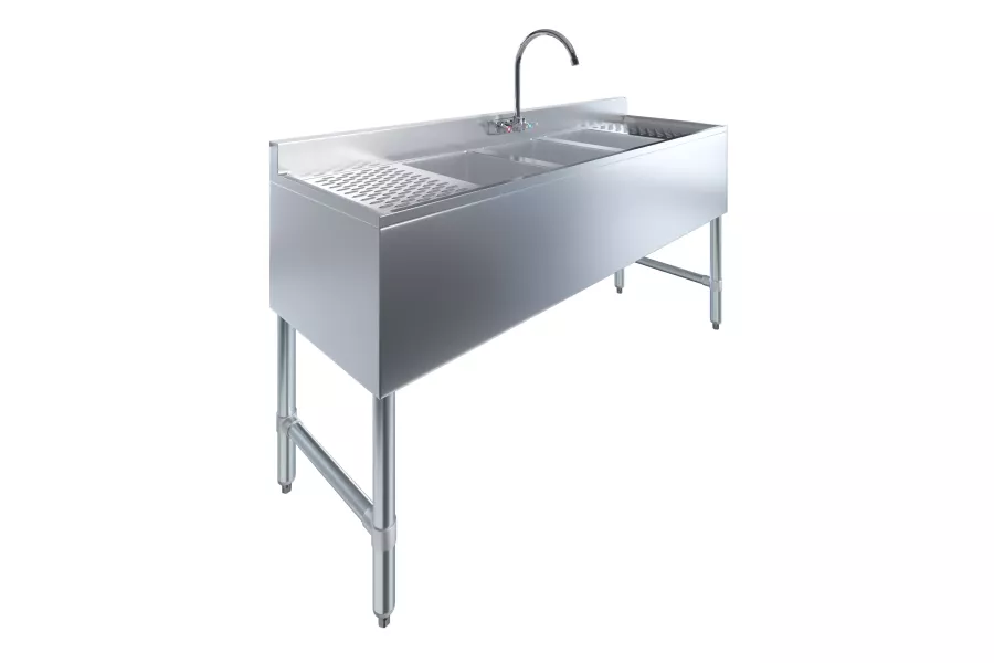 60 in. x 19 in. Three Compartment Underbar Sink with Two Drainboards and Faucet