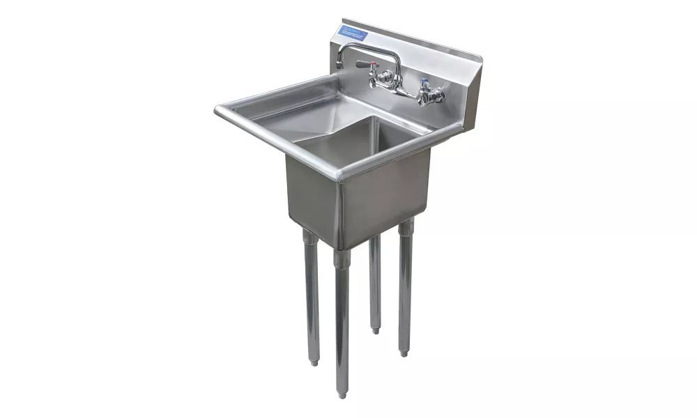 23 in. x 20 in. Stainless Steel One Compartment Sink with 14 in. x 10 in. Bowl, 10 in. Left Drainboard, and Faucet