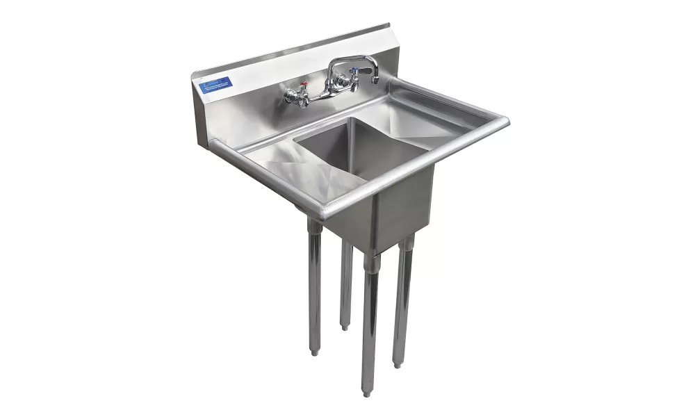 10" x 14" x 10" with 10" Left and Right Drainboards, Stainless Steel 1 Compartment Sink with Faucet