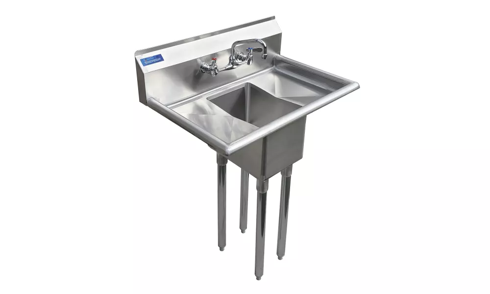 30 in. x 20 in. Stainless Steel One Compartment Sink with 14 in. x 10 in. Bowl, Dual 10 in. Drainboards, and Faucet