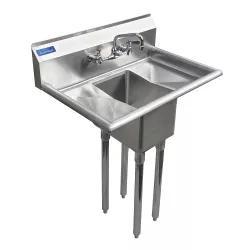 30 in. x 20 in. Stainless Steel One Compartment Sink with 14 in. x 10 in. Bowl, Dual 10 in. Drainboards, and Faucet