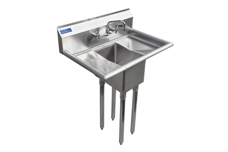 30 in. x 20 in. Stainless Steel One Compartment Sink with 14 in. x 10 in. Bowl, Dual 10 in. Drainboards, and Faucet