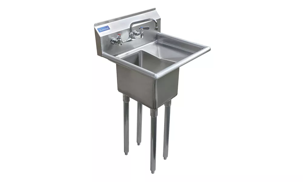 10" x 14" x 10" with 10" Right Drainboard with Faucet, Stainless Steel 1 Compartment Sink
