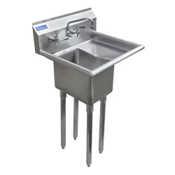 23 in. x 20 in. Stainless Steel One Compartment Sink with 14 in. x 10 in. Bowl, 10 in. Right Drainboard, and Faucet