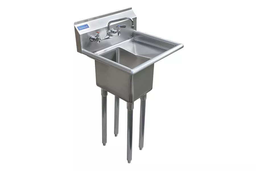 23 in. x 20 in. Stainless Steel One Compartment Sink with 14 in. x 10 in. Bowl, 10 in. Right Drainboard, and Faucet