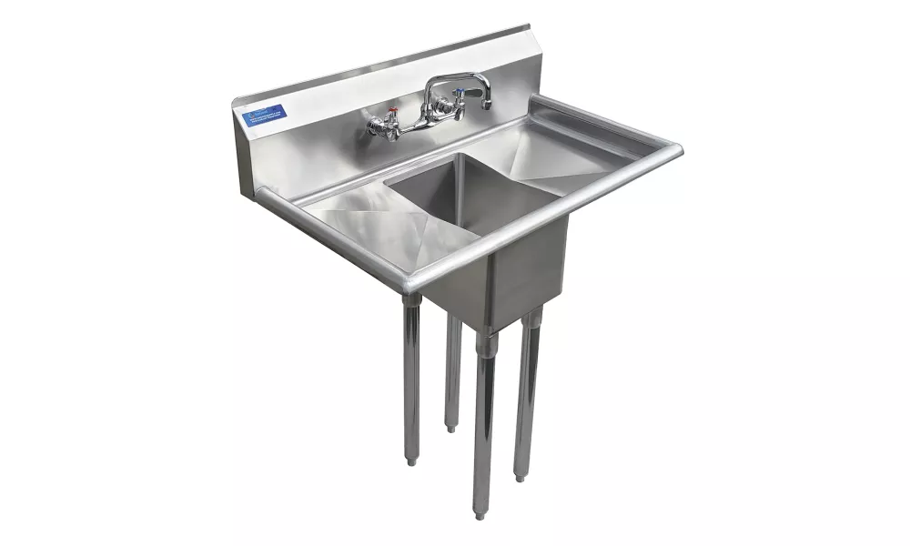 10" x 14" x 10" with 12" Left and Right Drainboards with Faucet One Compartment Stainless Steel Commercial Kitchen Prep & Utility Sink Drainboards with Faucet | NSF