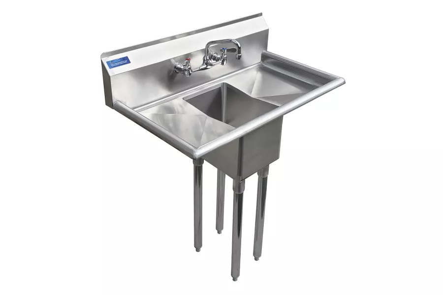 10" x 14" x 10" with 12" Left and Right Drainboards with Faucet One Compartment Stainless Steel Commercial Kitchen Prep & Utility Sink Drainboards with Faucet | NSF