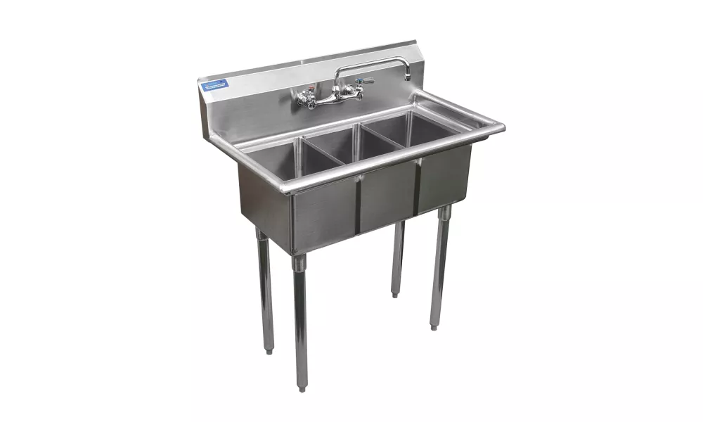 10" x 14" x 10" with Legs and Faucet Stainless Steel Sink - 3 Compartment Sink | NSF | Utility | Commercial | Laundry | Kitchen