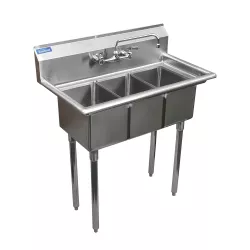 Stainless Steel Utility Sink - 3 Compartment Sink  10 in. x 14 in. x 10 in. Bowl. With Faucet 