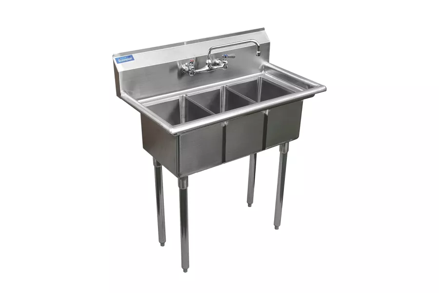 Stainless Steel Utility Sink - 3 Compartment Sink  10 in. x 14 in. x 10 in. Bowl. With Faucet 
