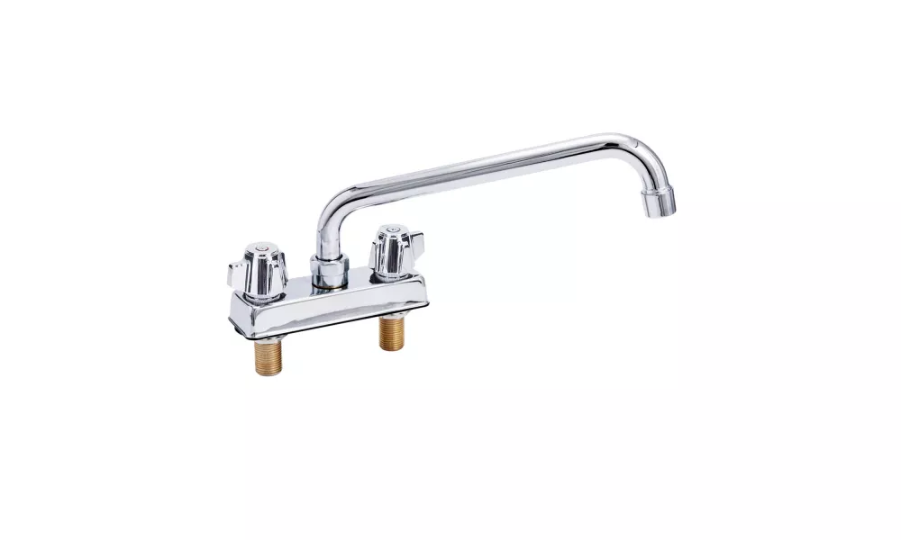 Deck Mount Kitchen Sink Faucet | 12" Swivel Spout | 4" Center | NSF | Commercial Kitchen Utility Laundry