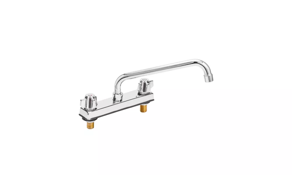 Deck Mount Kitchen Sink Faucet | 12" Swivel Spout | 8" Center | NSF | Commercial Kitchen Utility Laundry
