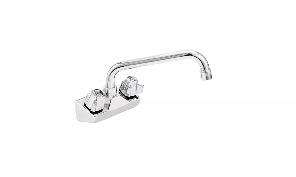 Wall Mount Kitchen Sink Faucet | 10" Swivel Spout | 4" Center | NSF | Commercial Kitchen Utility Laundry