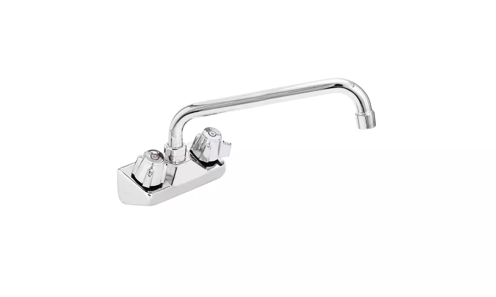 Wall Mount Kitchen Sink Faucet | 12" Swivel Spout | 4" Center | NSF | Commercial Kitchen Utility Laundry