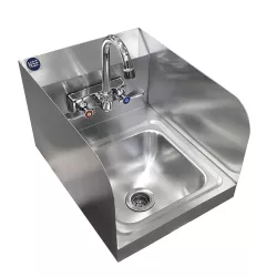 12" x 16" Stainless Steel Wall Mount Hand Sink with Faucet and Sidesplash | Bowl Size: 9" x 9"