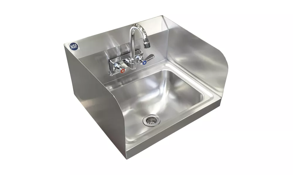 17" x 15" Stainless Steel Wall Mount Hand Sink with Faucet and Sidesplash | Bowl Size: 10" x 14"