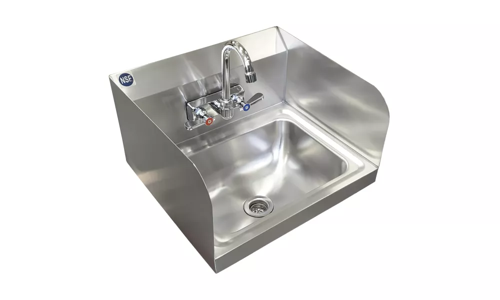 Stainless Steel Wall Mounted Hand Sink 17 in. x 15 in. with Side Splashes and Gooseneck Faucet 