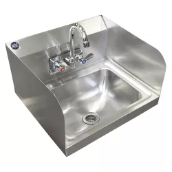 17" x 15" Stainless Steel Wall Mount Hand Sink with Faucet and Sidesplash | Bowl Size: 10" x 14"
