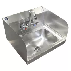Stainless Steel Wall Mounted Hand Sink 17 in. x 15 in. with Side Splashes and Gooseneck Faucet 