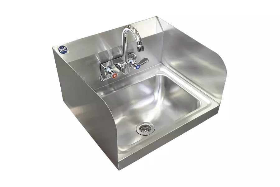 Stainless Steel Wall Mounted Hand Sink 17 in. x 15 in. with Side Splashes and Gooseneck Faucet 