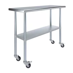 18" X 48" Stainless Steel Work Table With Undershelf and Casters
