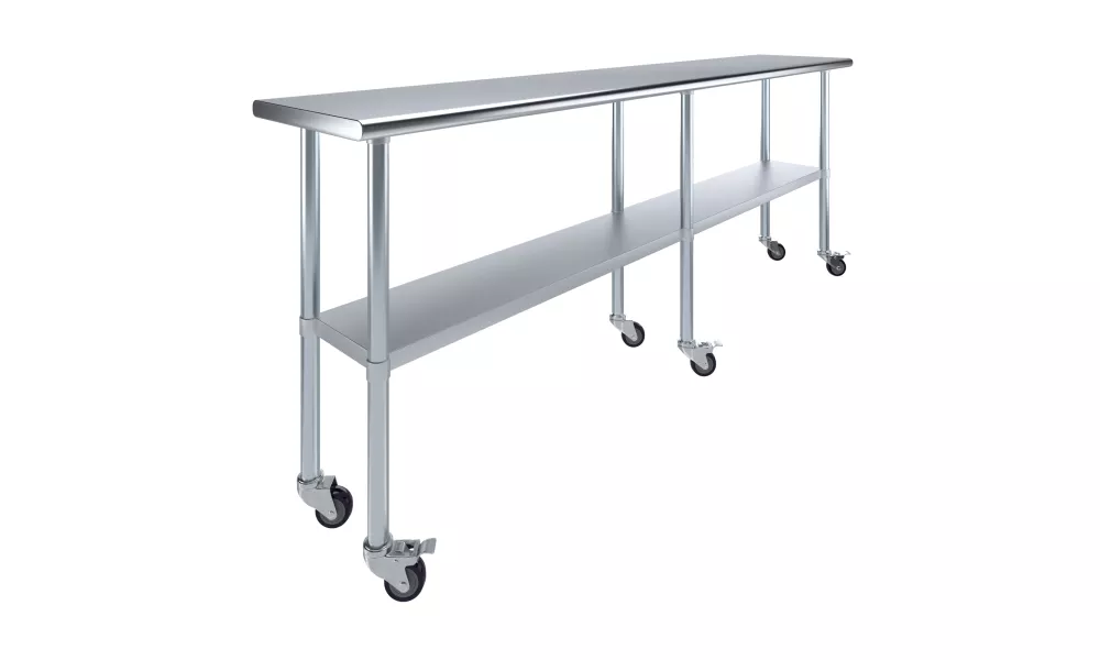 18" X 96" Stainless Steel Work Table With Undershelf and Casters