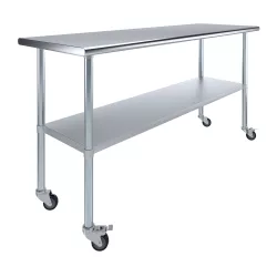 24" X 72" Stainless Steel Work Table With Undershelf and Casters