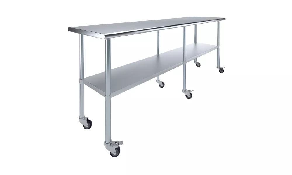 24" X 96" Stainless Steel Work Table With Undershelf and Casters