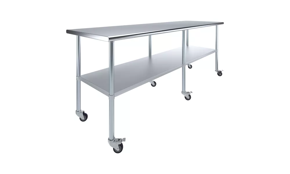 30" X 96" Stainless Steel Work Table With Undershelf and Casters