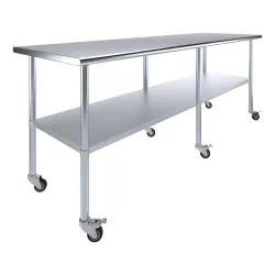 30" X 96" Stainless Steel Work Table With Undershelf and Casters