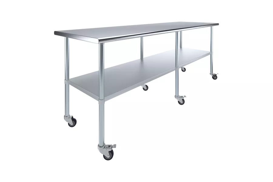30 in. x 96 in. Stainless Steel Work Table With Undershelf and Casters
