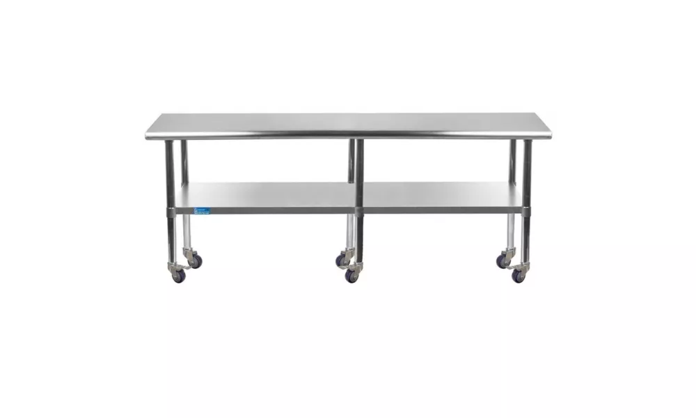 14" X 96" Stainless Steel Work Table With Undershelf and Casters