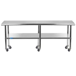 30" X 84" Stainless Steel Work Table With Undershelf and Casters