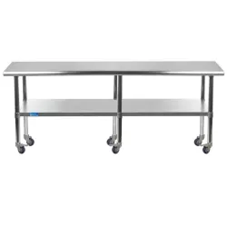 14" X 84" Stainless Steel Work Table With Undershelf and Casters