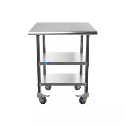 30" X 24" Stainless Steel Work Table with 2 Shelves and Wheels