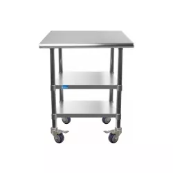 30" X 30" Stainless Steel Work Table with 2 Shelves and Wheels