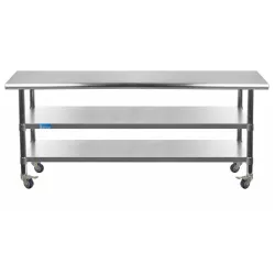 image-24" X 60" Stainless Steel Work Table with 2 Shelves and Wheels