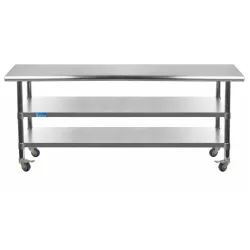 image-24" X 72" Stainless Steel Work Table with 2 Shelves and Wheels