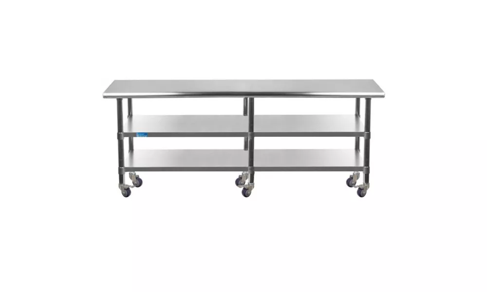 14" X 84" Stainless Steel Work Table with 2 Shelves and Wheels