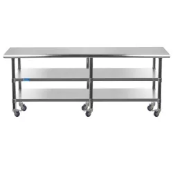 14" X 96" Stainless Steel Work Table with 2 Shelves and Wheels